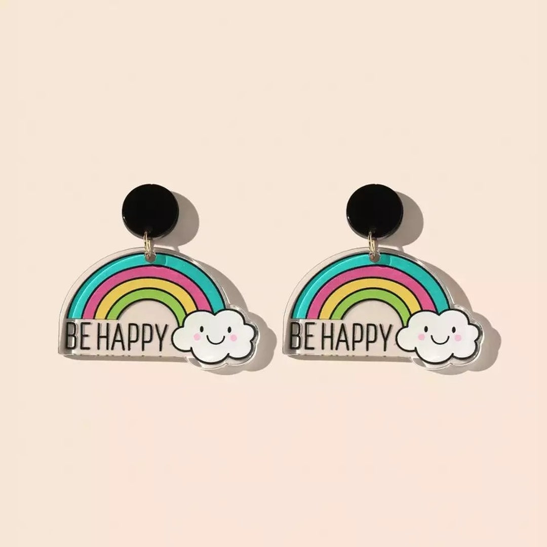 BE HAPPY Acrylic Earrings Laser Cut Acrylic Earrings Teacher Etsy UK