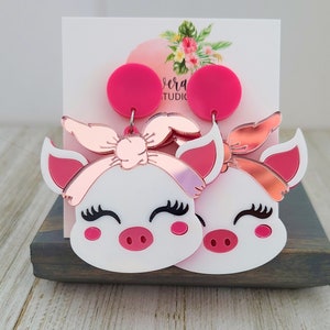 Cute Pig Earrings- Laser Cut Acrylic Earrings- Statement earrings - Fun Earrings - Drop Earrings- Teacher Earrings