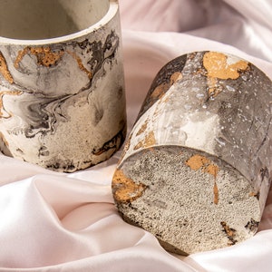 6 Concrete Vessels | Sealed | Gold and Black Marbled