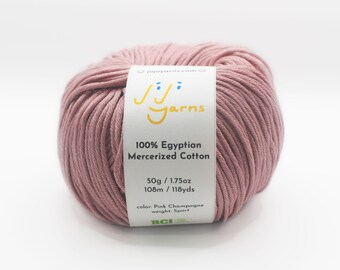 100% Egyptian Mercerized Cotton in pink Champagne Sport Weight for Knitting, Crochet, Weaving