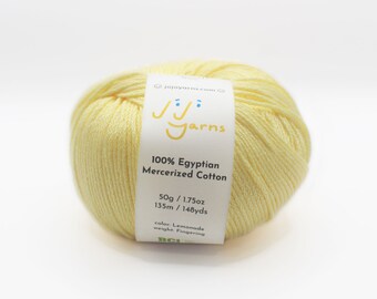 100% Egyptian Mercerized Cotton in Lemonade Fingering Weight for Knitting, Crochet, Weaving