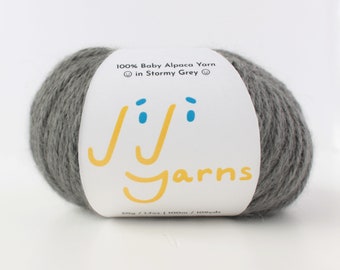 100% Baby Alpaca Yarn in Stormy Grey - 4 Ply Sport Weight