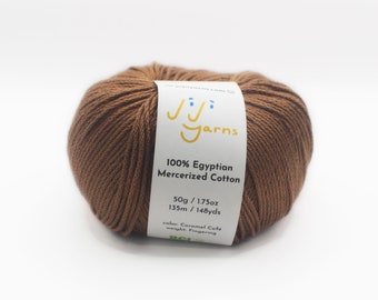 100% Egyptian Mercerized Cotton in Caramel Café Fingering Weight for Knitting, Crochet, Weaving