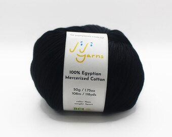 100% Egyptian Mercerized Cotton in Noir Sport Weight for Knitting, Crochet, Weaving