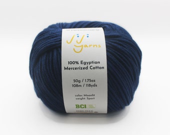 100% Egyptian Mercerized Cotton in Moonlit Sport Weight for Knitting, Crochet, Weaving