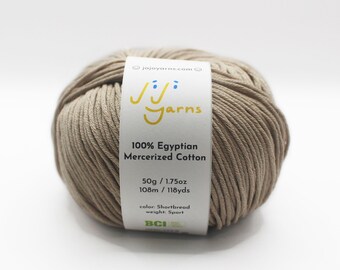 100% Egyptian Mercerized Cotton in Shortbread Sport Weight for Knitting, Crochet, Weaving