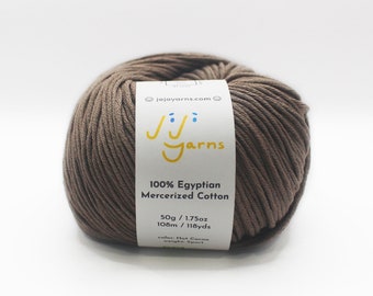 100% Egyptian Mercerized Cotton in Hot Cocoa Sport Weight for Knitting, Crochet, Weaving