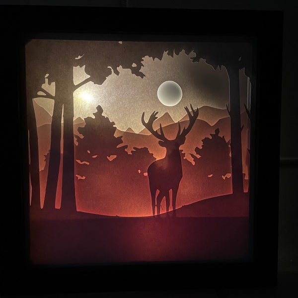 Paper Cut Lightbox Deer Template, Shadow Box, 3D
