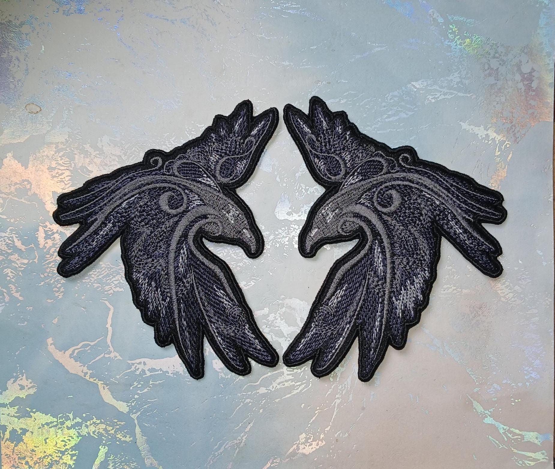 Celtic Raven Embroidered Patch | Odin's Ravens Patch | Viking Patch Sew on/ Iron On patch | Huginn and Muninn Pair of patches