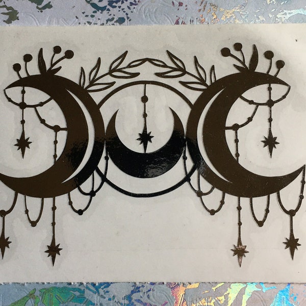 Triple Goddess Boho Celestial CAR DECAL, Pagan Wiccan New Age Art, Triple Moon sticker, Witch Decor