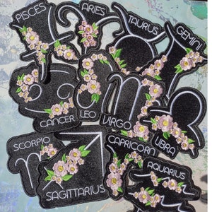 Horoscope patch/ Zodiac Patch | Embroidered Sew on/ Iron patch | Floral Zodiac