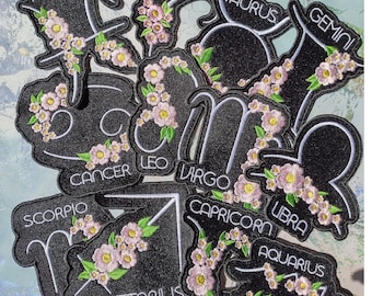 Horoscope patch/ Zodiac Patch | Embroidered Sew on/ Iron patch | Floral Zodiac