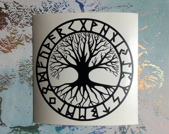 Tree of Life Yggdrasil Elder Futhark Runes Viking Norse Pagan Vinyl Decal Bumper Sticker Laptop Gaming Systems