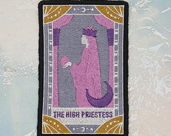 Gestickter Tarot Kartenaufnäher | Große Arcana Tarot-Karte | Hohepriesterin Aufnäher | Stoff Tarot Karte Aufnäher | Witchy Aufnäher
