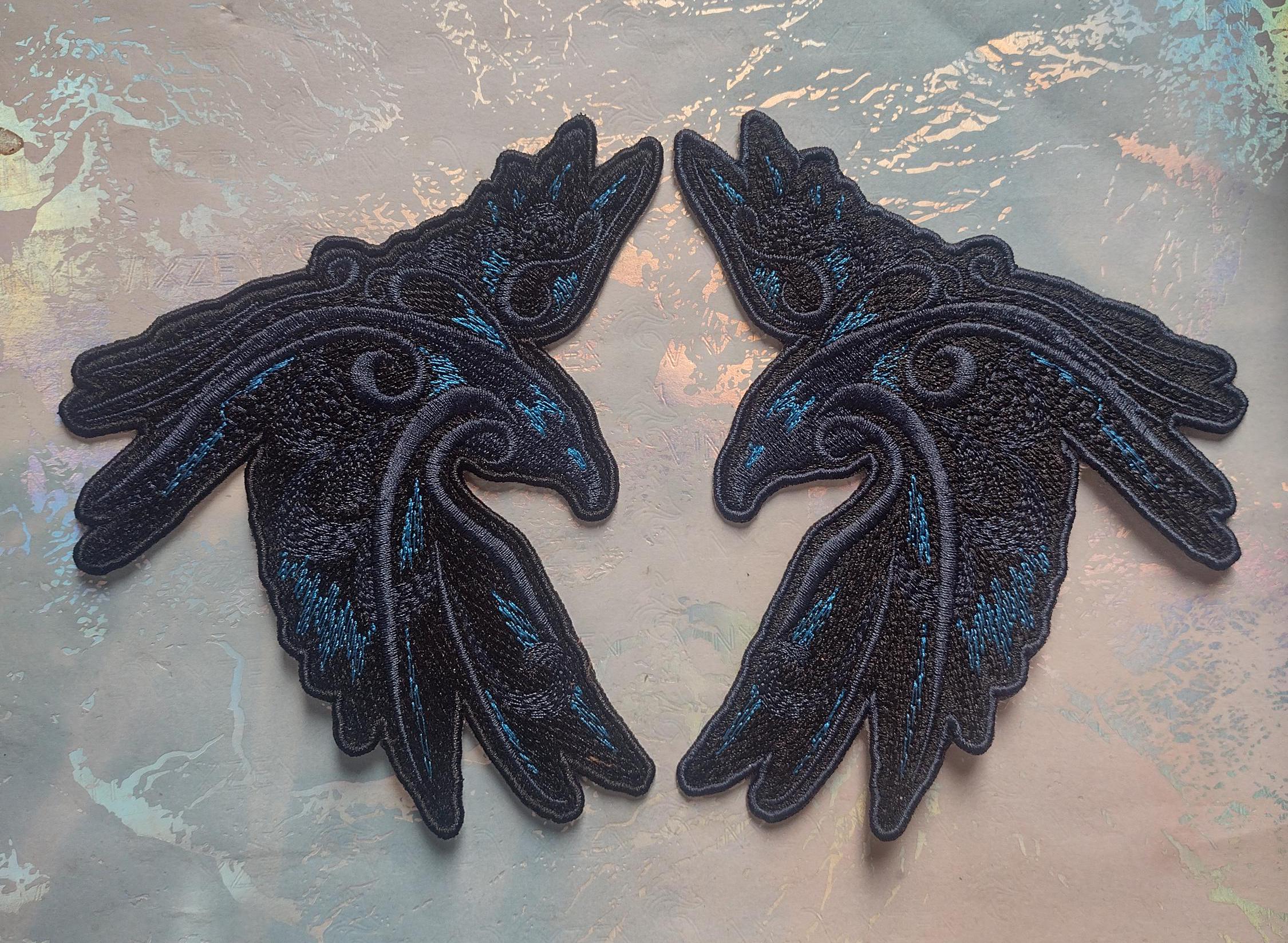 Celtic Raven Embroidered Patch | Odin's Ravens Patch | Viking Patch Sew on/ Iron On patch | Huginn and Muninn Pair of patches