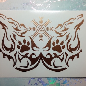 Odin&#39;s Wolves Geri and Freki with Helm of Awe Transparent Vinyl Decal/ Sticker for cars, tumblers, laptops, motorcycles, helmet decals