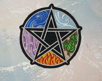 Parche bordado de pentáculo / Parche bordado wiccan / Parche de pentáculo pagano / Parche termoadhesivo de brujería / Parche de pentáculo gótico