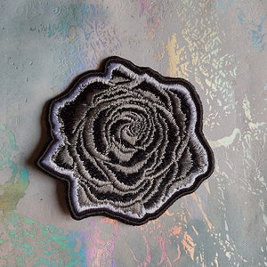 Black Rose Embroidered Patch | Iron or Sew on embroidered Patch
