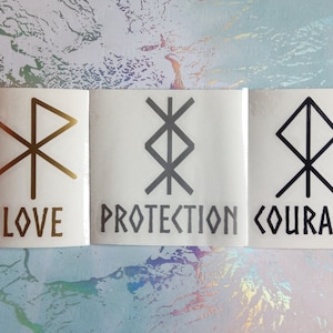 Bind Runes Love Protection Courage Permanent Vinyl Decals with Transparent Background Multiple sizes and colors to choose from