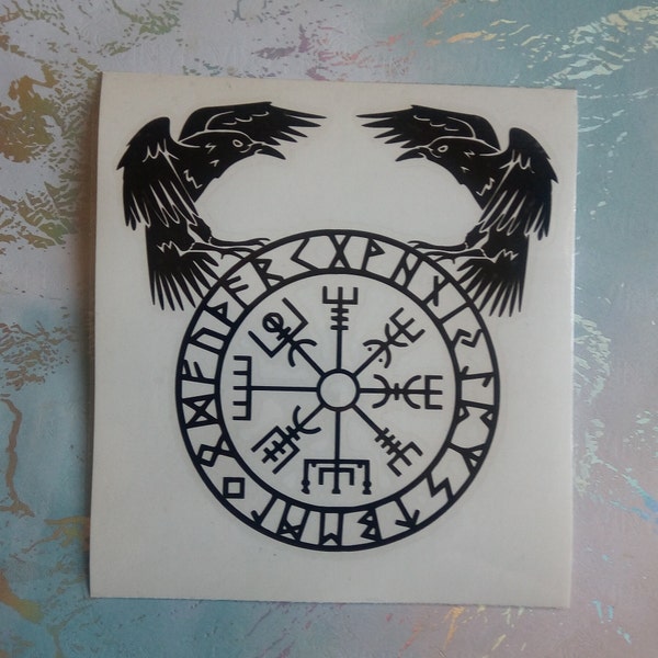 Elder Futhark Rune Ring Vegvisir Odin's Ravens Vinyl Decals for Picture frames/ Bumper Stickers/ Travel Mugs