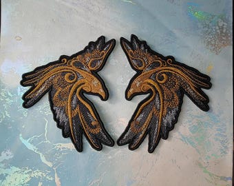 Celtic Raven Embroidered Iron On Patch | Viking Huginn & Muninn Pair | Multiple Sizes