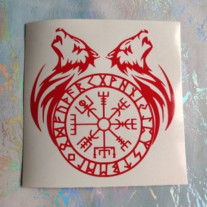 Geri & Freki Viking Compass Decal/ Odin&#39;s Wolves Vegvisir Die Cut Sticker