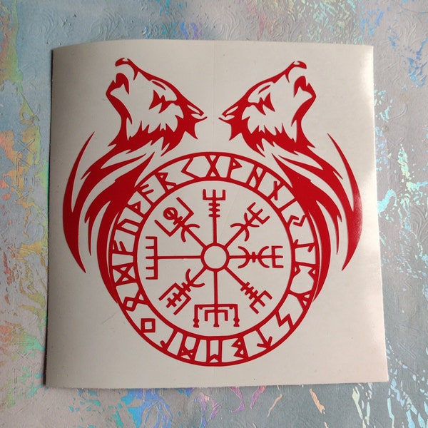 Geri & Freki Viking Compass Decal/ Odin's Wolves Vegvisir Die Cut Sticker