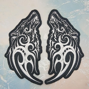 Celtic Wolf Embroidered Patch | Odin's Wolves Patches | Viking Patch Sew on/ Iron On patch | Geri Freki Pair of Patches