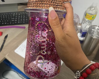 Custom Mickey snowglobe tumbler w/ rhinestones