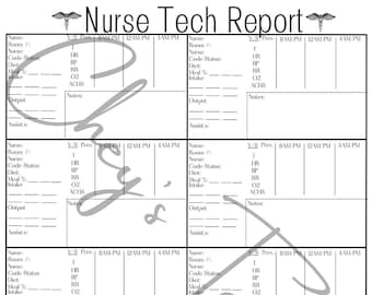 Nurse Tech Sheet 3 | CNA Report Sheet | PCT Report | Student Nurse Report |