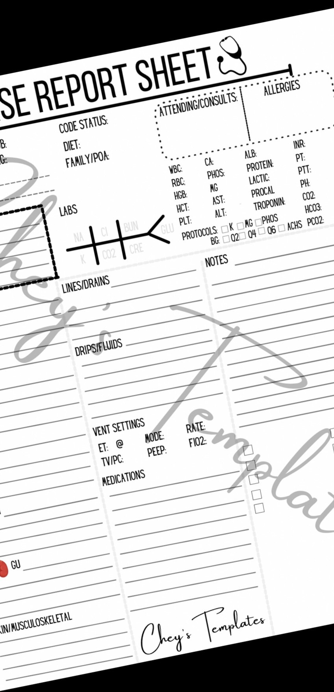 The Go to Nurse Report Sheet Handoff Report Nurse Brain Sheet Printable