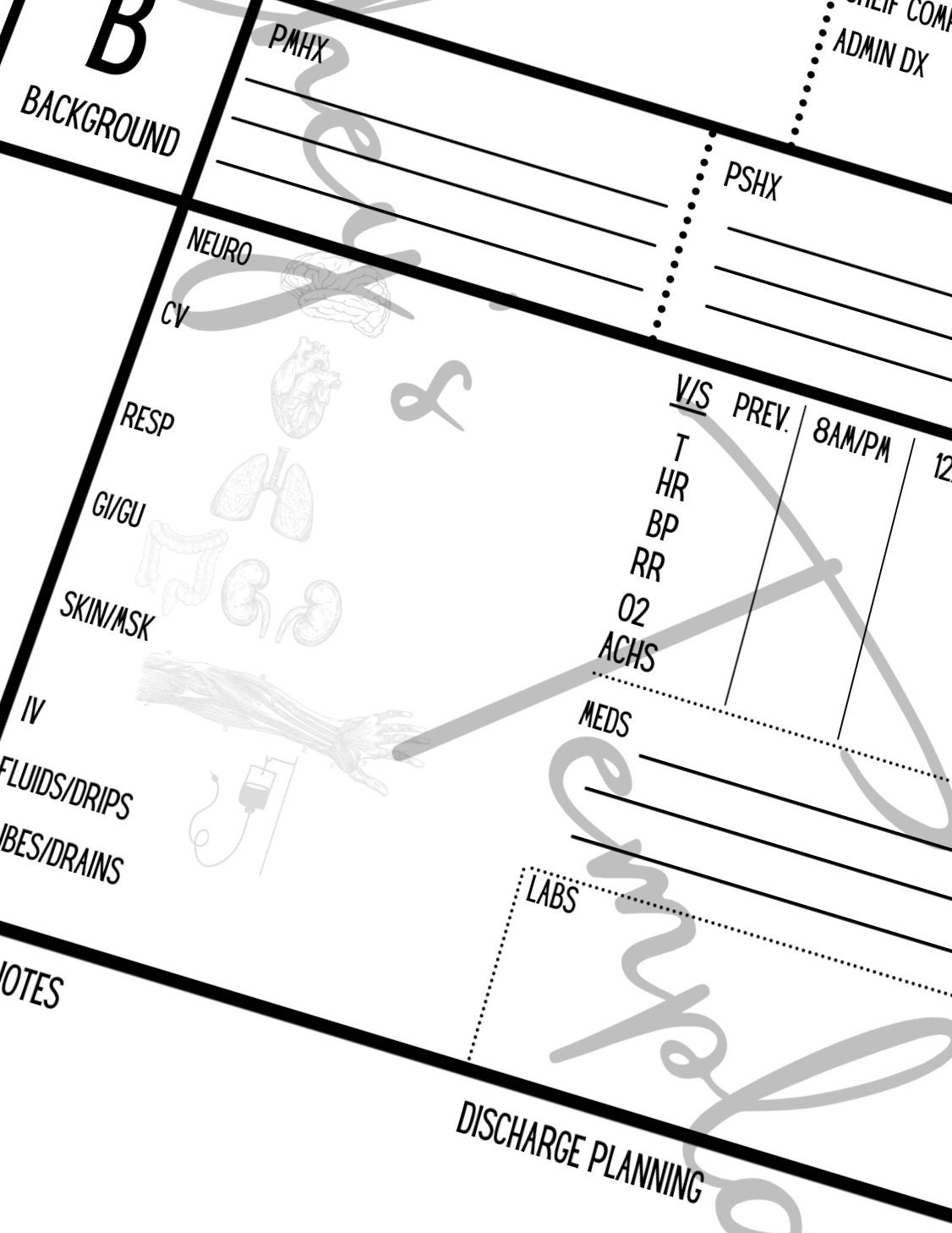 SBAR Nursing Report Nurse Brain Sheet Medsurg Report Sheet Printable Etsy