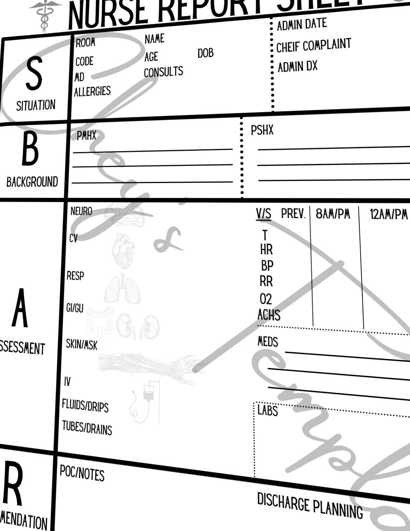 SBAR Nurse Report Sheet | Medsurg Brain Template (printable PDF) - Etsy