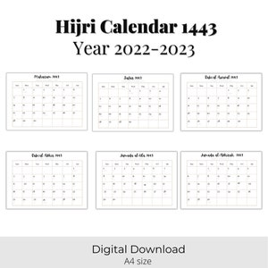 Printable Hijri Calendar Islamic Calendar 1443 2021 to Etsy