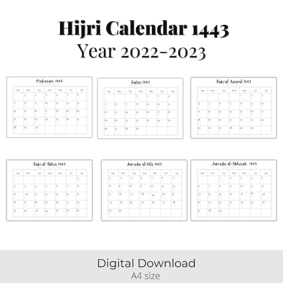 Calendrier Hégire 2023 Printable Hijri Calendar Islamic Calendar 1443 2021 To | Etsy Canada