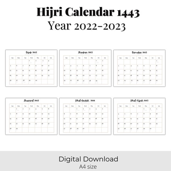 Hijri Calendar 2023 Printable Hijri Calendar Islamic Calendar 1443 2021 To | Etsy