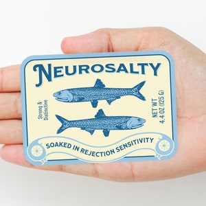Pegatina de sardina neurosalada: Decoración peculiar y neurodivergente