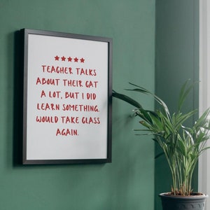 5 Star Teacher Poster - Funny Classroom Posters - Math Classroom - High School Teacher Gift - English Classroom- Middle School Poster - Cats