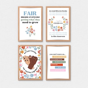 Inclusive Classroom Set of 4 - Digital Download - Fall Classroom Decor - Diversity - Equality - Inclusion - DEI - Teacher Art - Autumn Vibes