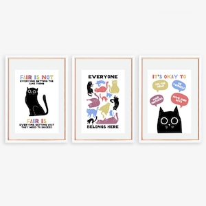 Diversity, Equity, Inclusion Poster Set of 3 - Classroom Poster Set - Teacher Cat Posters - Classroom Decor - Equity Wall Art - Printables