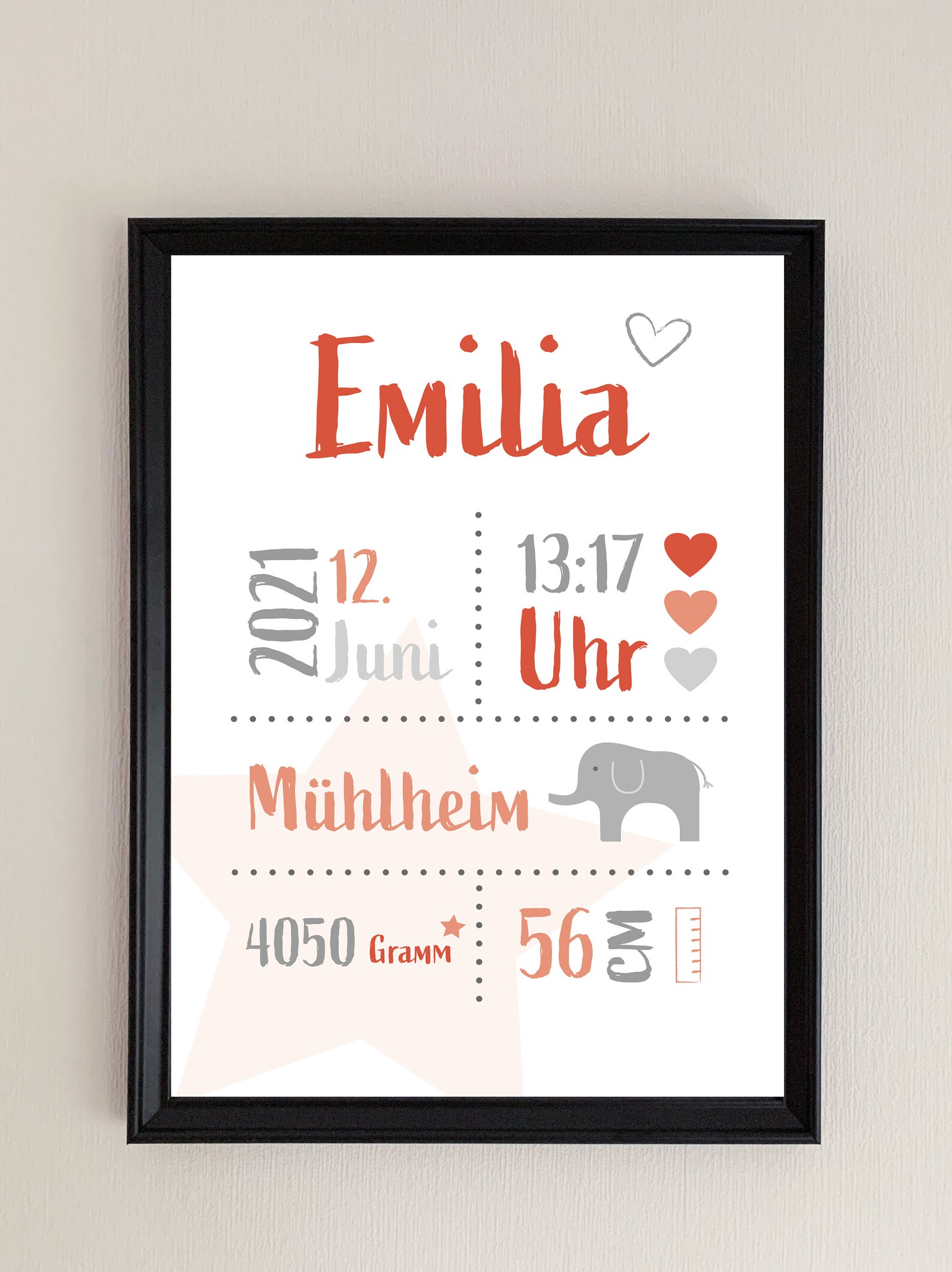 Personalisierte Geburtsanzeige – A4 Kunstdruck Mit Namen & Daten, Maus-Design – Perfektes Baby-Geschenk