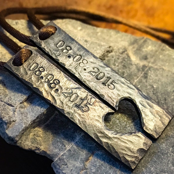 Pair Of 6th Anniversary Iron Heart Pendant Elegant Norse Jewelry