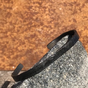 Forged Hammered Dark Iron Viking Style Cuff Bracelet Norse Jewelry