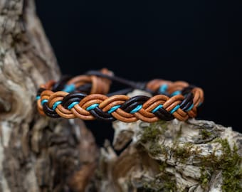 Genuine Rustic Braided Leather Bracelet Handmade Summer Turquoise