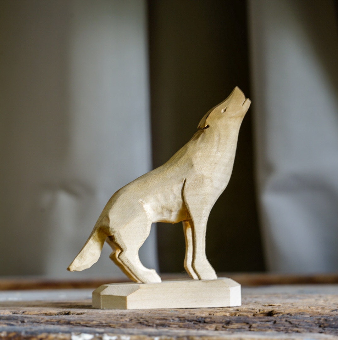 Howling wolf. Wolf hand carved out of birch wood. Etsy