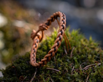 Elegant Classic Tan Braided Leather Linen Bracelet Rustic Viking Norse Jewelry