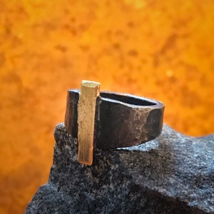 Viking Forged Rustic Iron And Brass Ring Norse Jewelry