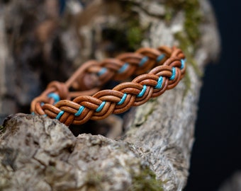 Genuine Rustic Braided Leather Bracelet Handmade Summer Turquoise