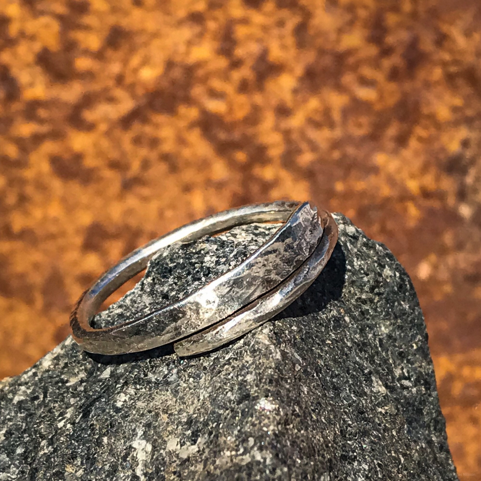 Unique Mens Forged Viking Blacksmith Ring Band Silver plated 