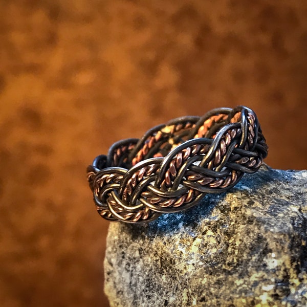 Handcrafted King Braided Copper Iron Viking Ring Norse Jewelry